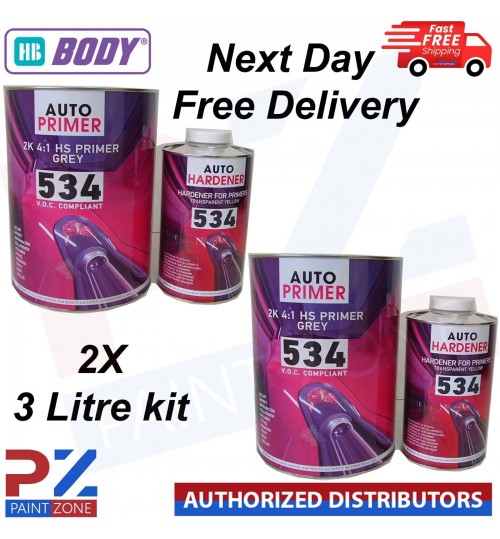 HB Body 534 High Build 2K Primer Grey Superb Sanding 3LTR + FREE ACTIVATOR